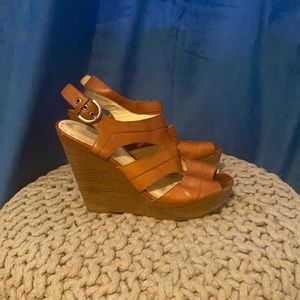 Coach cognac leather wedges